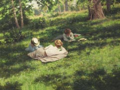 Three reading women in a summer landscape By Johan Krouthén