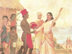 Bhishma abdicating his right to the throne, in order to get the fisher girl married to his father Shantanu