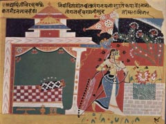 Chaurapañchâsikâ manu, scene- Champavati in addition to a Lotus pond By Meister des Chaurapañchâsikâ-Manuskripts