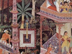 Hamza NAMA handwriting, scene- Mihrdukht delivers their arrow by a ring By Meister des Rasikapriyâ-Manuskripts