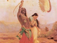 Jatayu attempting to save Sita Devi from Ravana