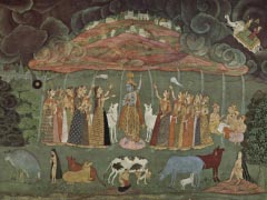 Krishna and the mountain of Govardhan By Shahadin