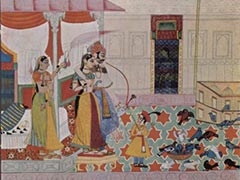 Râgmâlâ series, scene- Nobleman and Lady watch pigeons By Indischer Maler von